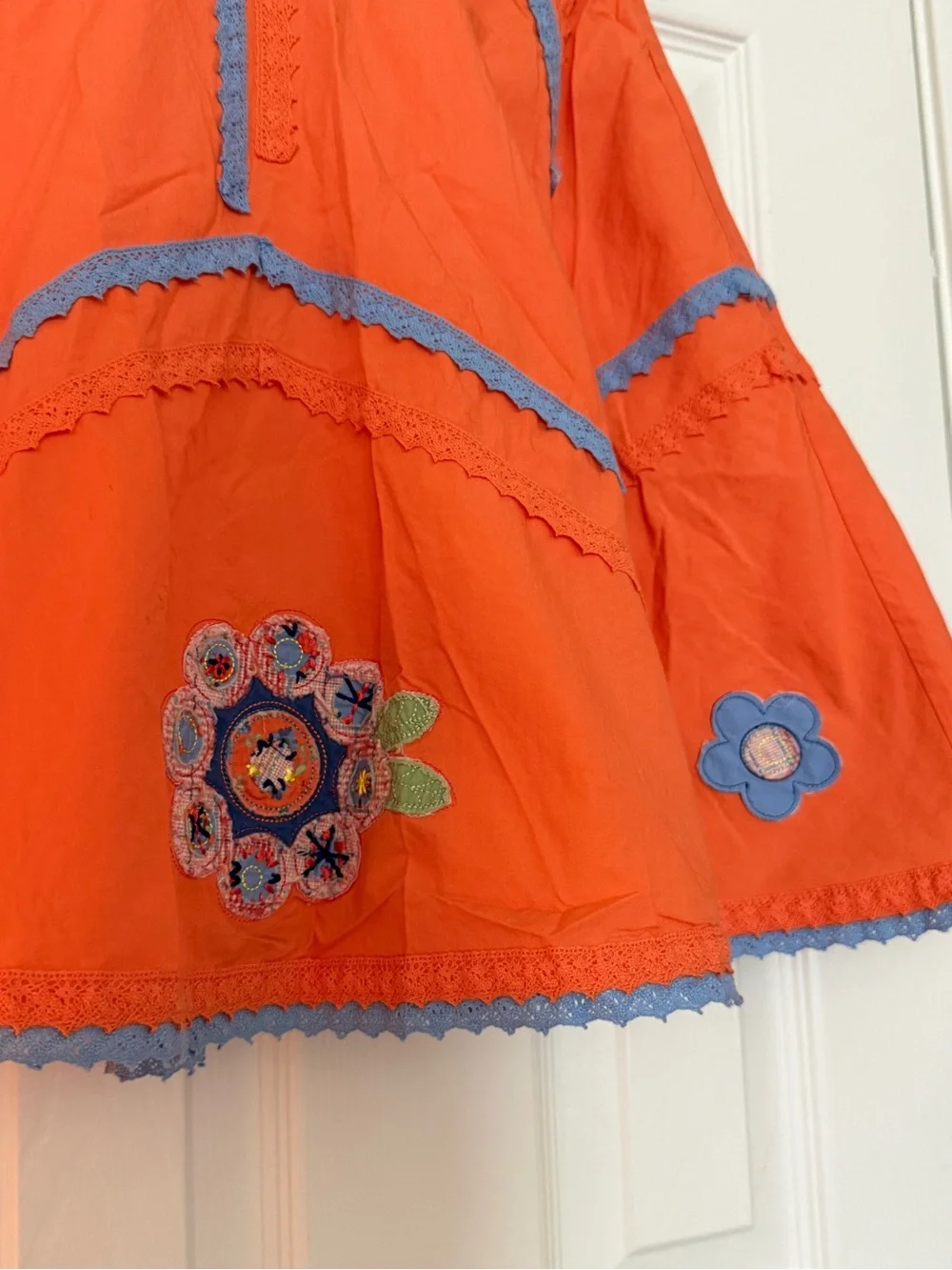 Bright Orange Embroidered Flared Skirt